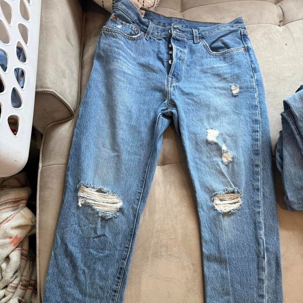 Levi 501 original fit distressed high rise jeans